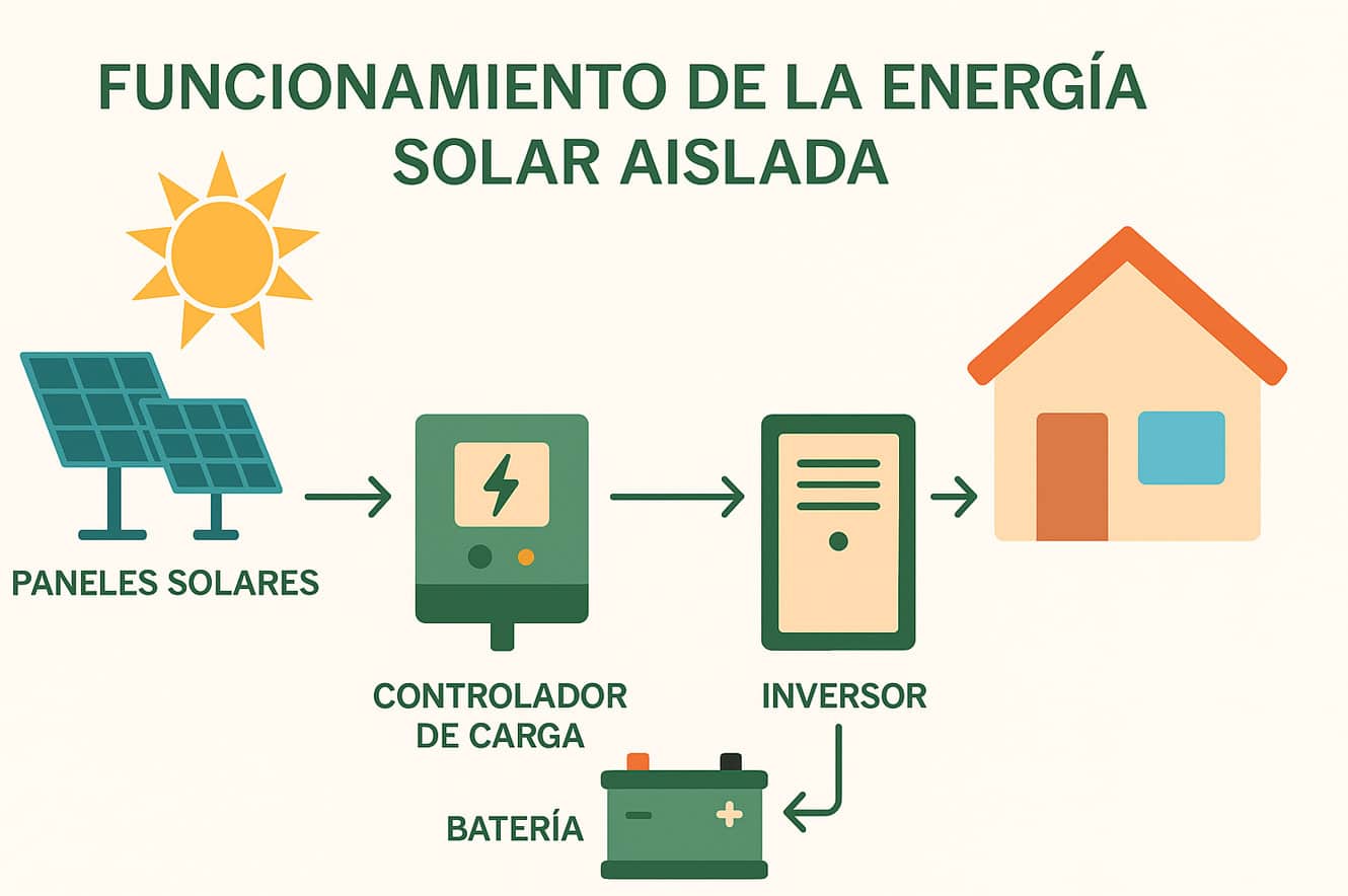 funcionamiento energia solar aislada y componentes